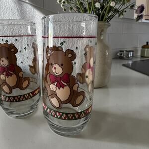 Vintage Tienshan Theodore Country Bear Tumblers Set of 3 Libbey Glass 16 oz